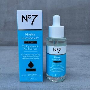 No7 Hydra Luminous 2% Hyaluronic‎ Acid Serum Hydrating For All Skin 1 fl oz